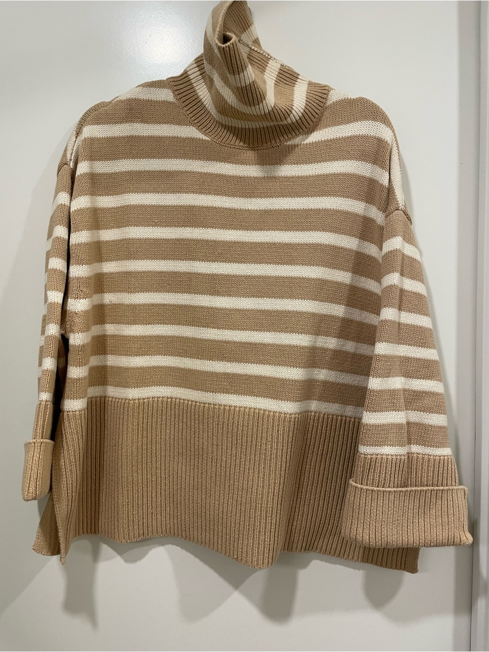 GAP Striped Cowlneck Sweater in Beige and Cream